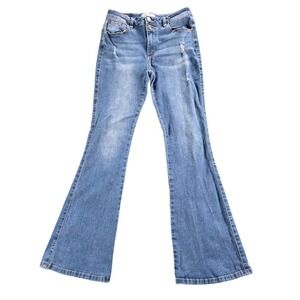 Vipones Womens Size 12 High Rise Flare Jeans Medium Wash Distressed Blue  101